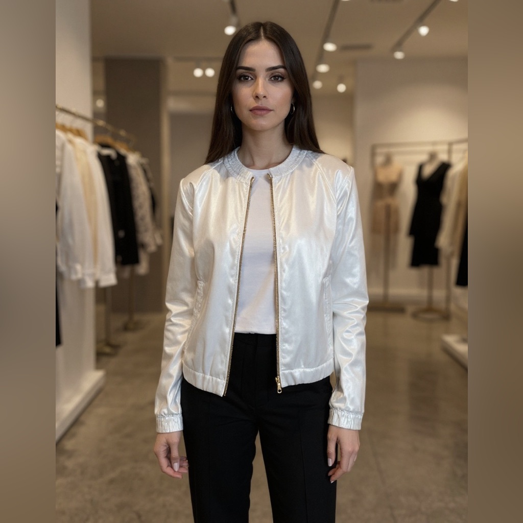 Donna Karan White Silky Bomber Style Jacket Brand New With Tags Donna Karan White Silky Bomber Style Jacket Brand New With Tags
